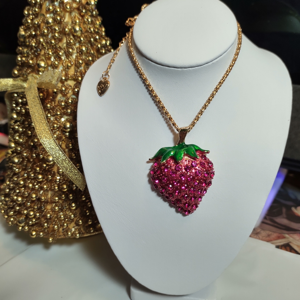 Betsey Johnson Pink and Green Strawberry Necklace - Picture 5 of 5